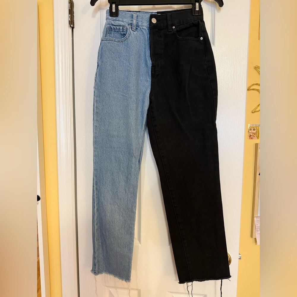 PacSun High Rise Straight Blue and Black Contrast Jeans Size 24
